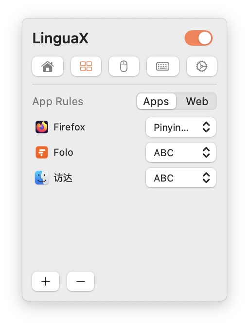 LinguaX App-Eingabequellenzuordnung