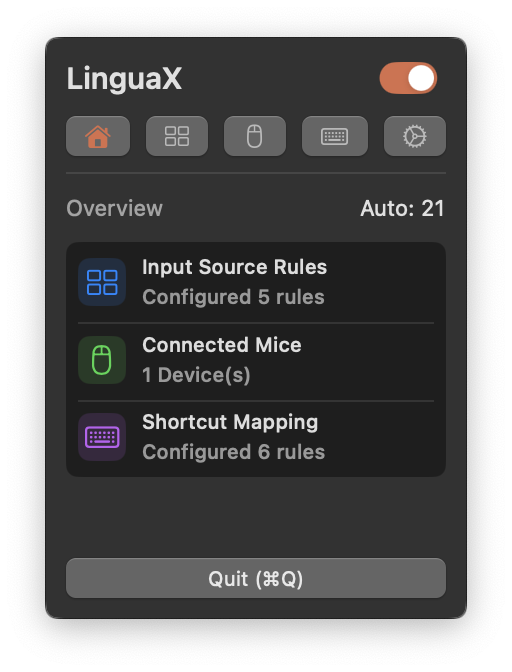 Panel ringkasan LinguaX
