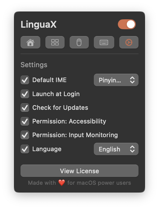 Pengaturan umum LinguaX